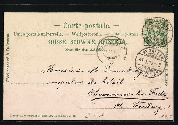 Cartoline postali: Präge-Lithographie St. Gallen, Bahnhofs – Usato da Berlin venduto da bartko-reher 1