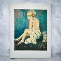 Huile sur carton "Femme nue assise" - Signé FF