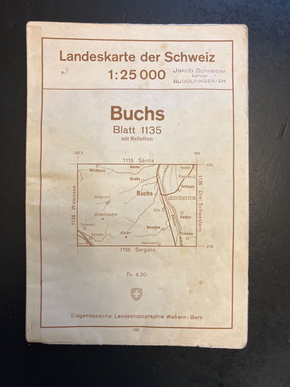 Landkarten & Atlanten: Buchs, Landkarte 1963 – Gebraucht aus Wangen ZH von day01