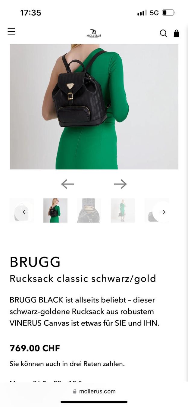 Brugg Rucksack Gold Schwarz Maison Mollerus Vinerus Brugg Backpack Canvas  Black 01-2559-1018