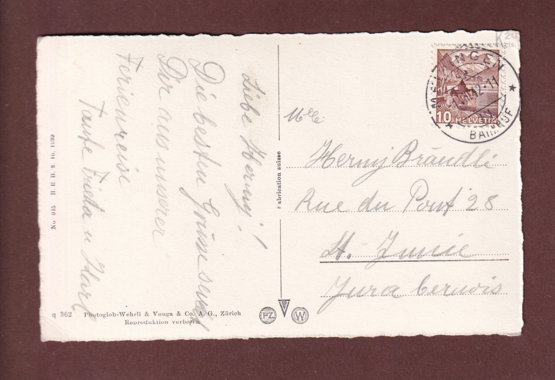 Cartoline postali: MEIRINGEN - Teil mit Kirche - 1942 – Usato da Pully venduto da nicecards-shop 1