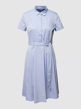 Hemdblusenkleid mit Bindegürtel in blau melange Gr. 48