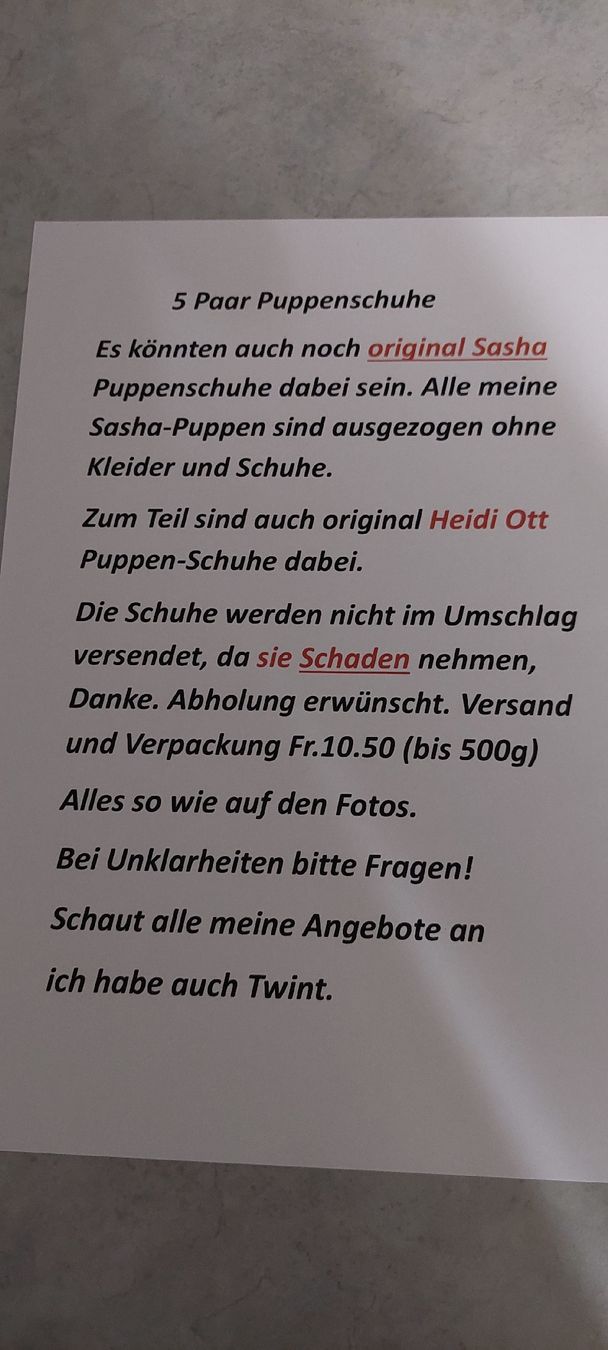 Sasha Morgenthaler Puppen: 5Paar Puppenschuhe  – Gebraucht aus Muri AG von nindo1 1