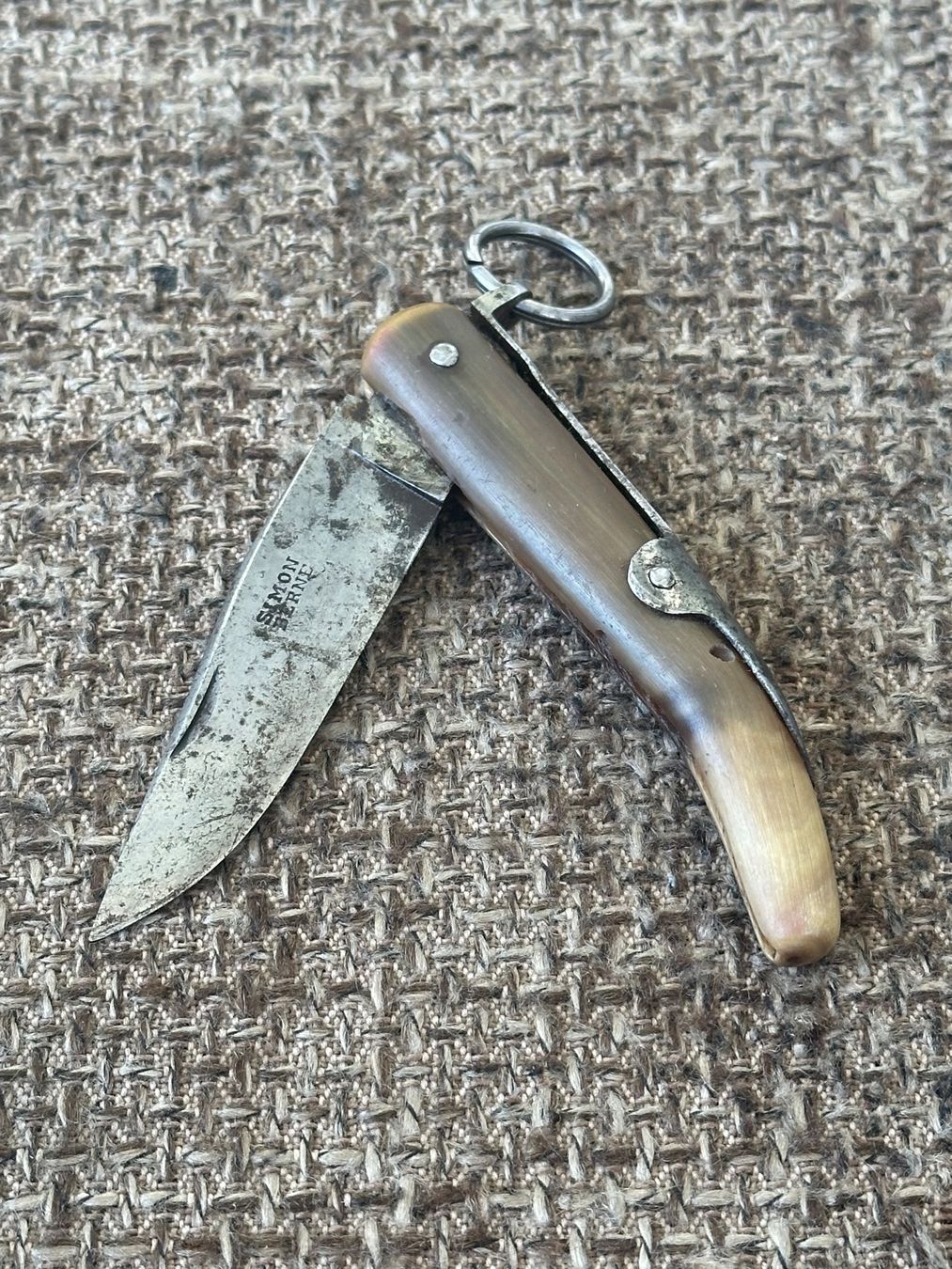 Coltelli tascabile: Einzigartiges antikes Schweizer Sackmesser SIMON BERNE Horn – Usato da Dübendorf venduto da lan1808
