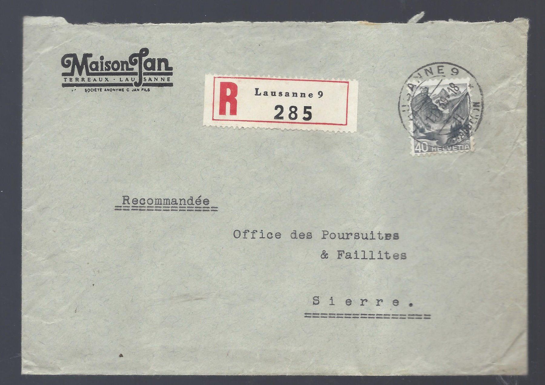 lettre Recommandée avec vignette Lsne - Sierre 1939 (2 image (Gebraucht ...