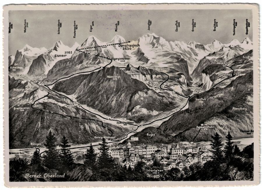 Cartoline postali: Vogelschau-AK Berner Oberland – Usato da Frauenfeld venduto da POML