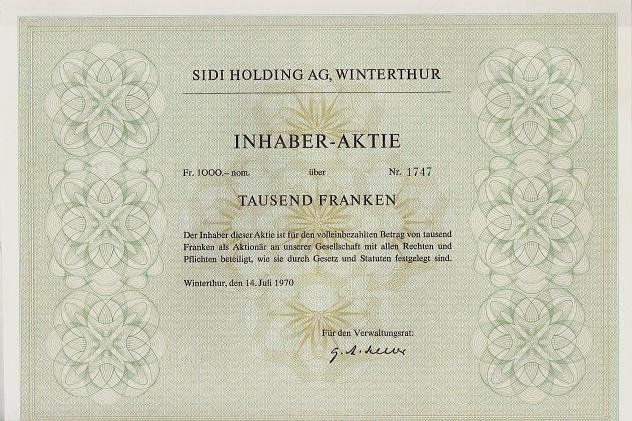 Documenti: Aktie Sidi Holding AG, Winterthur 1970 – Usato da Wald ZH venduto da Mci