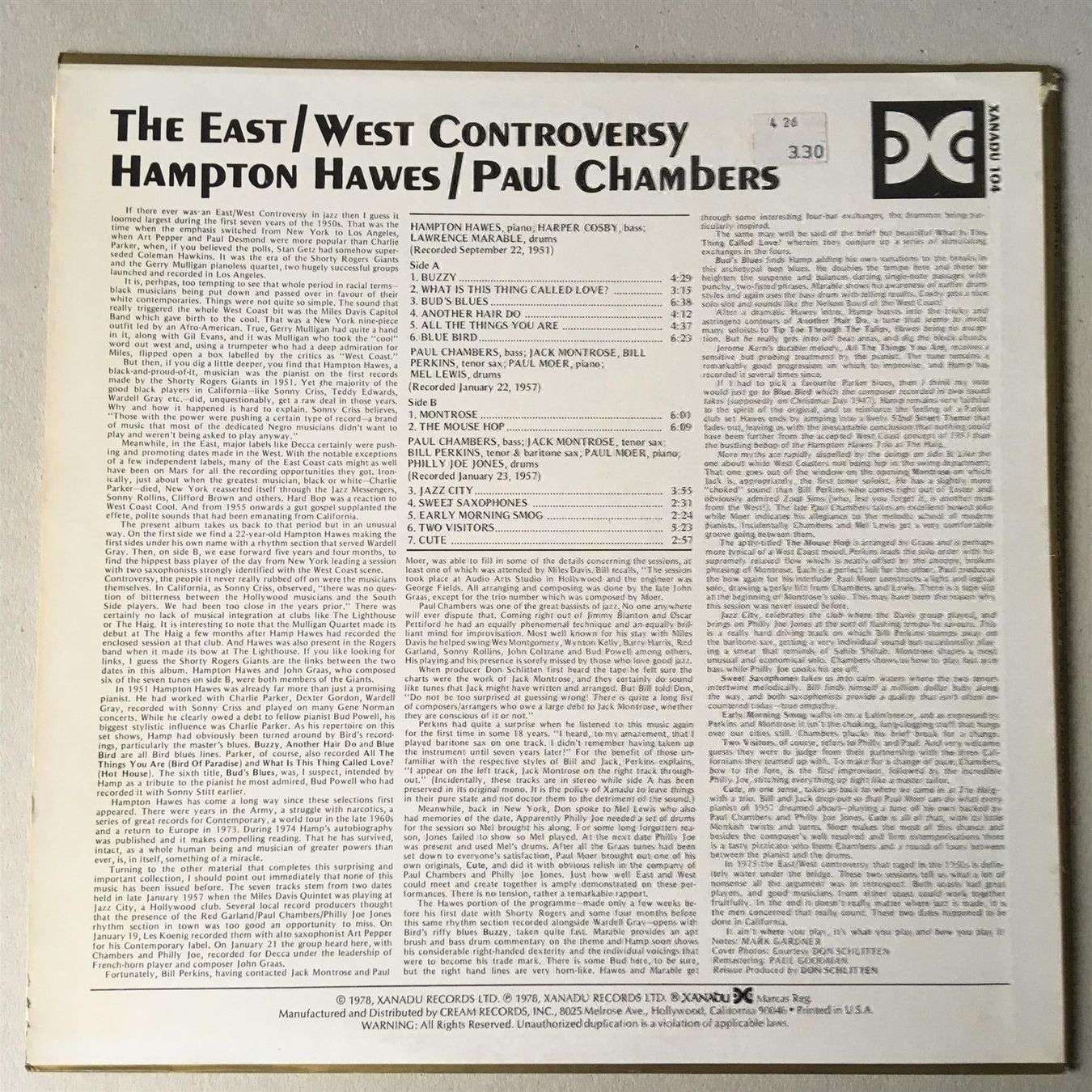 Dischi in vinile: Hampton Hawes / Paul Chambers – LP Jazz – Usato da Berneck venduto da rye7778 1