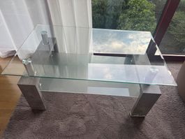 Couchtisch Glas Beton Optik mit Ablage gebraucht