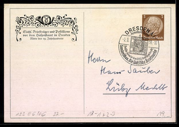 Cancelleria postale: Ganzsache Dresden, Sächs. Briefträger  – Usato da Berlin venduto da bartko-reher 1