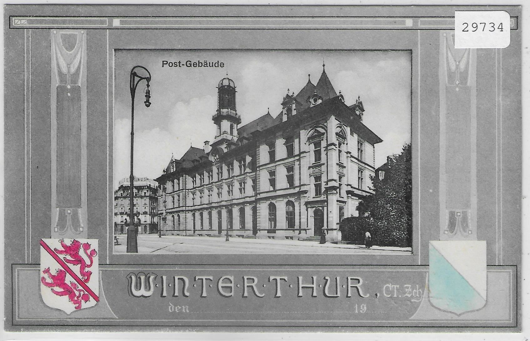 Cartes postales: Winterthur - Post-Gebäude mit Wappen – D'occasion à Ettingen par Kartenplanet