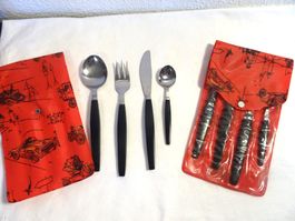 2 x Camping Besteck Bakelit mit Etui 70er Jahre