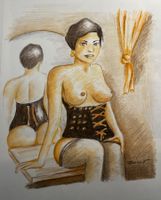 Frau in Dessous, Skizze auf Papier.