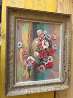 Peinture à l'huile fleurs vintage signé W.Dutoit