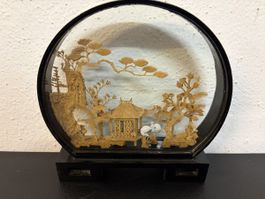 Asiatische Miniatur-Szene, Rund, Holz, Vintage Deko