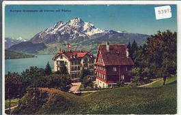 Kurhaus Grubisbalm ob Vitznau mit Pilatus - Litho