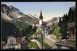 Arosa, Teilansicht mit Kirche und Gastha