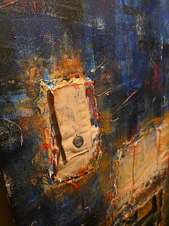 Dipinti: ACRYLBILD MIT JEANSTEILEN EINGEARBEITET – Nuovo (secondo la descrizione) da Zollikerberg venduto da Doris11362 3