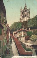 Lausanne, Escaliers du Marche, gel. 1908