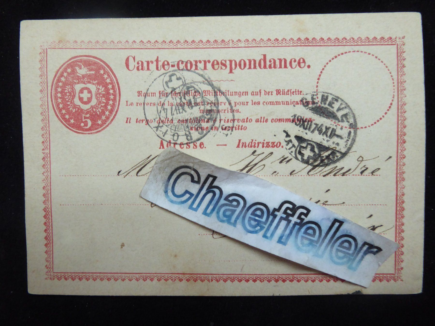 Tutti i francobolli: Carte - correspondance 1874 – Usato da Zürich venduto da Chaeffeler