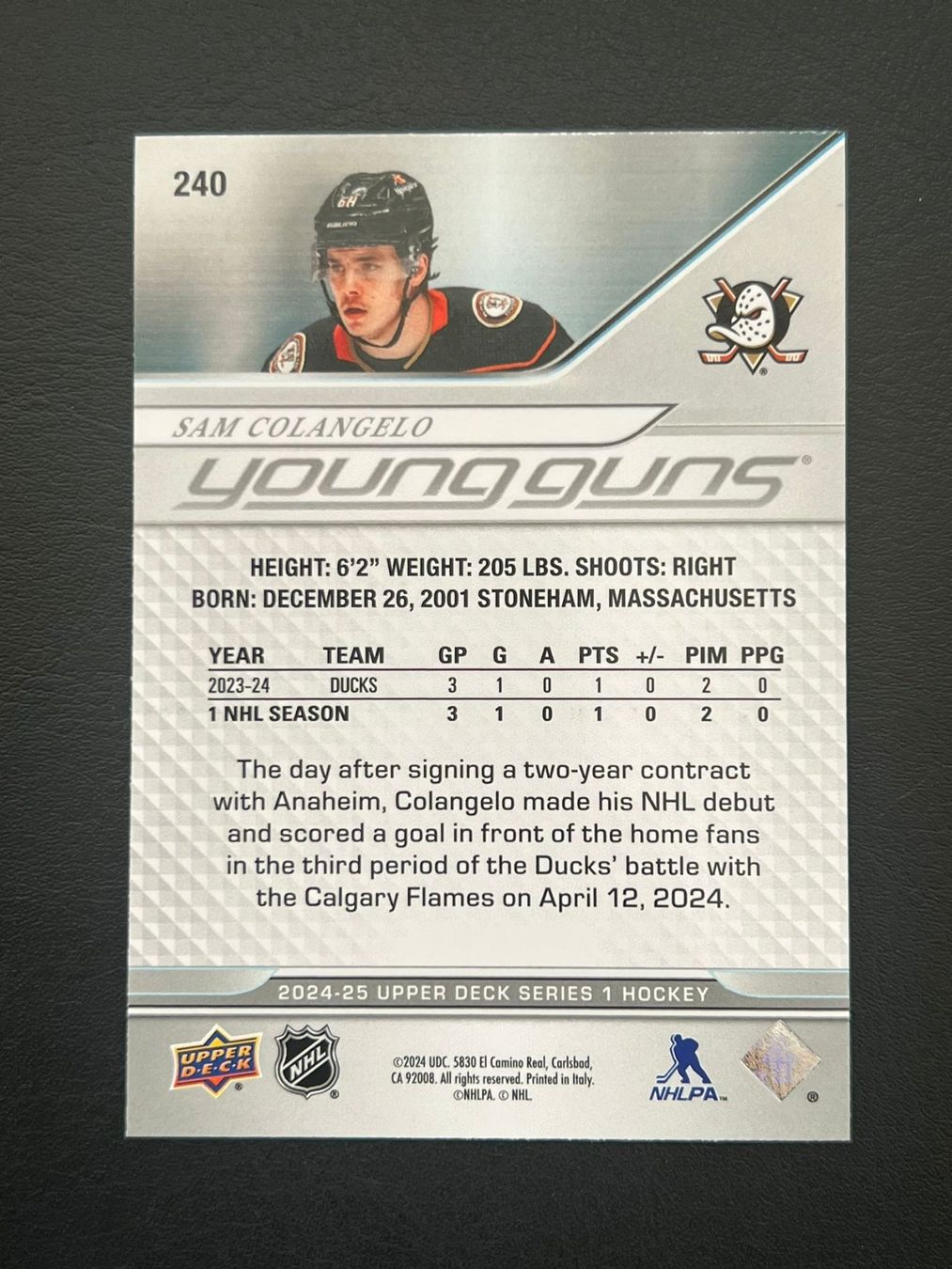 NHL Carte collezionabili: Sam Colagelo 2024 Young Guns Anaheim Ducks – Nuovo (secondo la descrizione) da Möhlin venduto da SwissHockeyCards 1