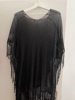 Poncho Damen Schwarz mit Fransen Grösse One Size Neu