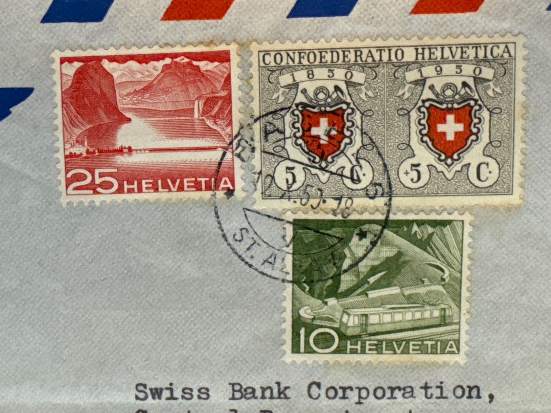 Alle Briefmarken: 1950 Brief Airmail Basel nach London – Gebraucht aus Küssnacht am Rigi von SUOMIMASTER 1