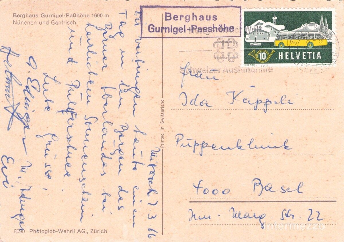 Ansichtskarten: Gurnigel BE // 1966 Passhöhe Oldtimer alte Autos Winter – Gebraucht aus Basel von intermezzo12 1