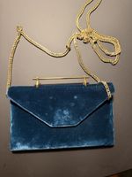 M2Malletier Samt-Abendtasche / Clutch Blau mit goldener Bar 