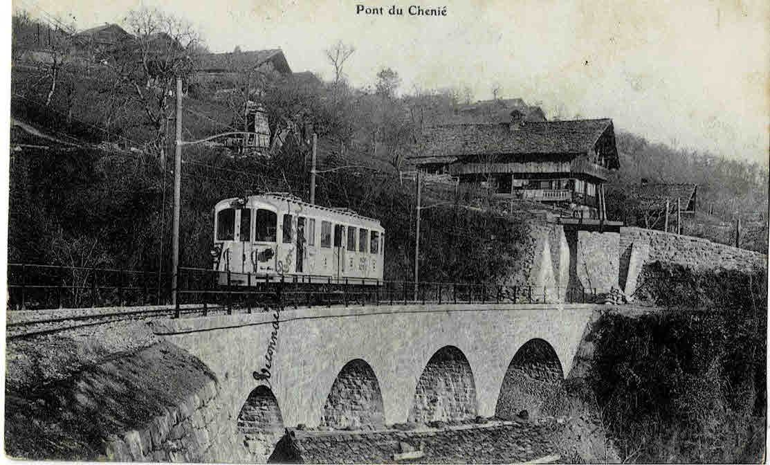 Cartoline postali: Pont du chenie  mit altem Tram Monthey – Usato da Sulz AG venduto da Oberdanne8