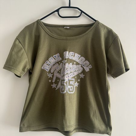VINTAGE 90S Y2K GREEN PRINT T-SHIRT S