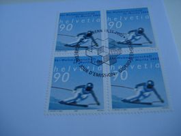 Marke Ski-WM St Moritz 2002, FDC Einzel + 4erblock, 2 Be