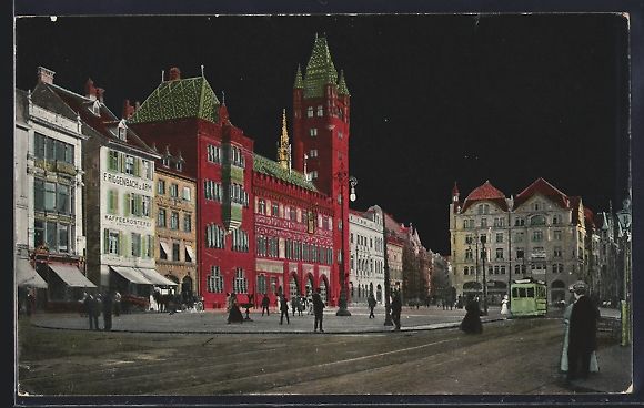 Ansichtskarten: Basel, Rathaus mit Marktplatz und Strass – Gebraucht aus Berlin von bartko-reher