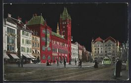 Basel, Rathaus mit Marktplatz und Strass