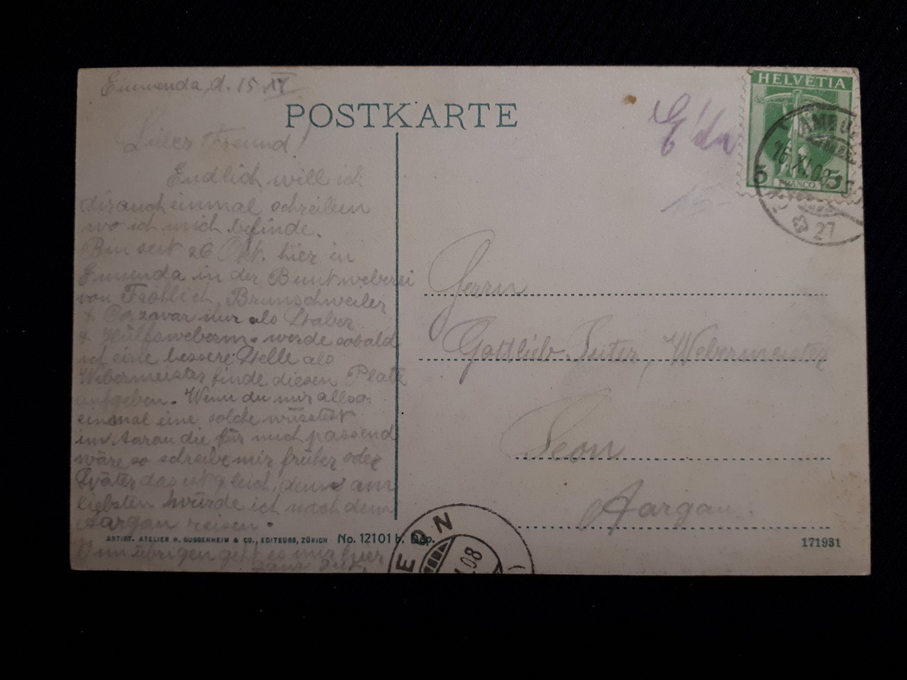 Cartoline postali: . GLARUS 1908 – Usato da Ponto Valentino venduto da giorgia06 1