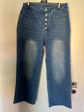 Jeans coupe ample taille haute à boutons, parfait été!