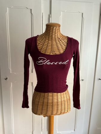 Langarmshirt aubergine "Blessed" XS