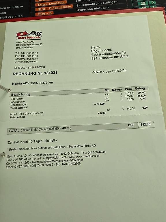 Strada: Honda ADF 350 A – Usato da Hausen am Albis venduto da RogerHoechli 1