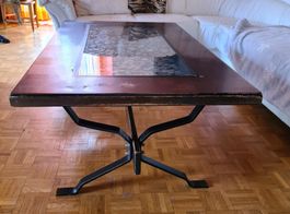 Couchtisch Holz Glas Metall Gestell rechteckig -ohne Münzen!