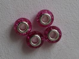 4er-Set Funkelnde Perlen in Magenta/Pink, Crackle-Glasperlen