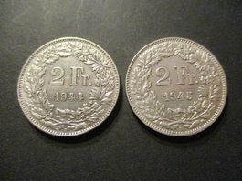 2 x 2.- Fr  1944-45 Superbes pièces Top qualité