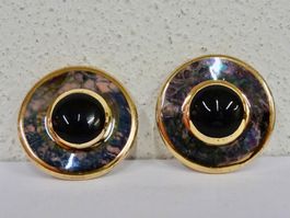 Vintage Ohrclips Clips Ohrschmuck Blau Gold 80er 90er Jahre