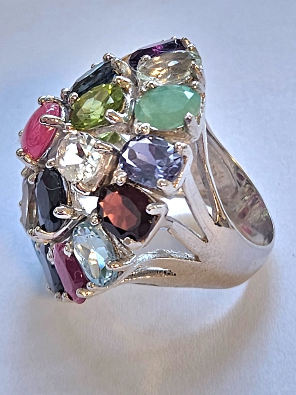 Anelli: Silber Ring mit vielen bunten echten Edel-Steinen – Nuovo (secondo la descrizione) da Zürich venduto da adriben 5
