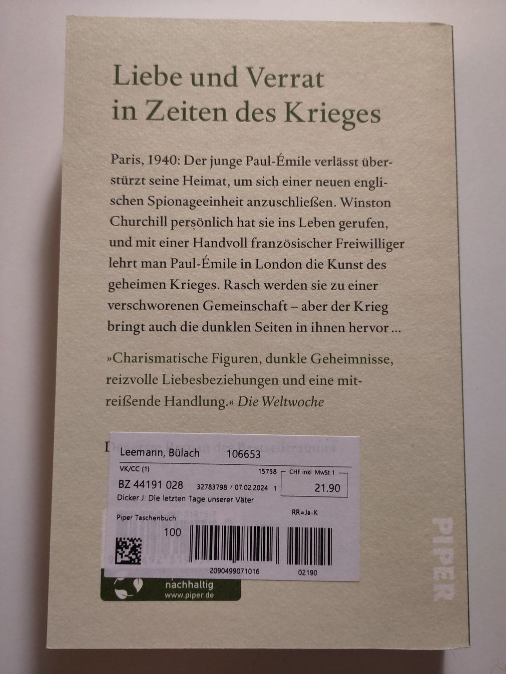Libri: Die letzten Tage unserer Väter - Joel Dicker – Usato da Bülach venduto da Tiefschlaflos 1