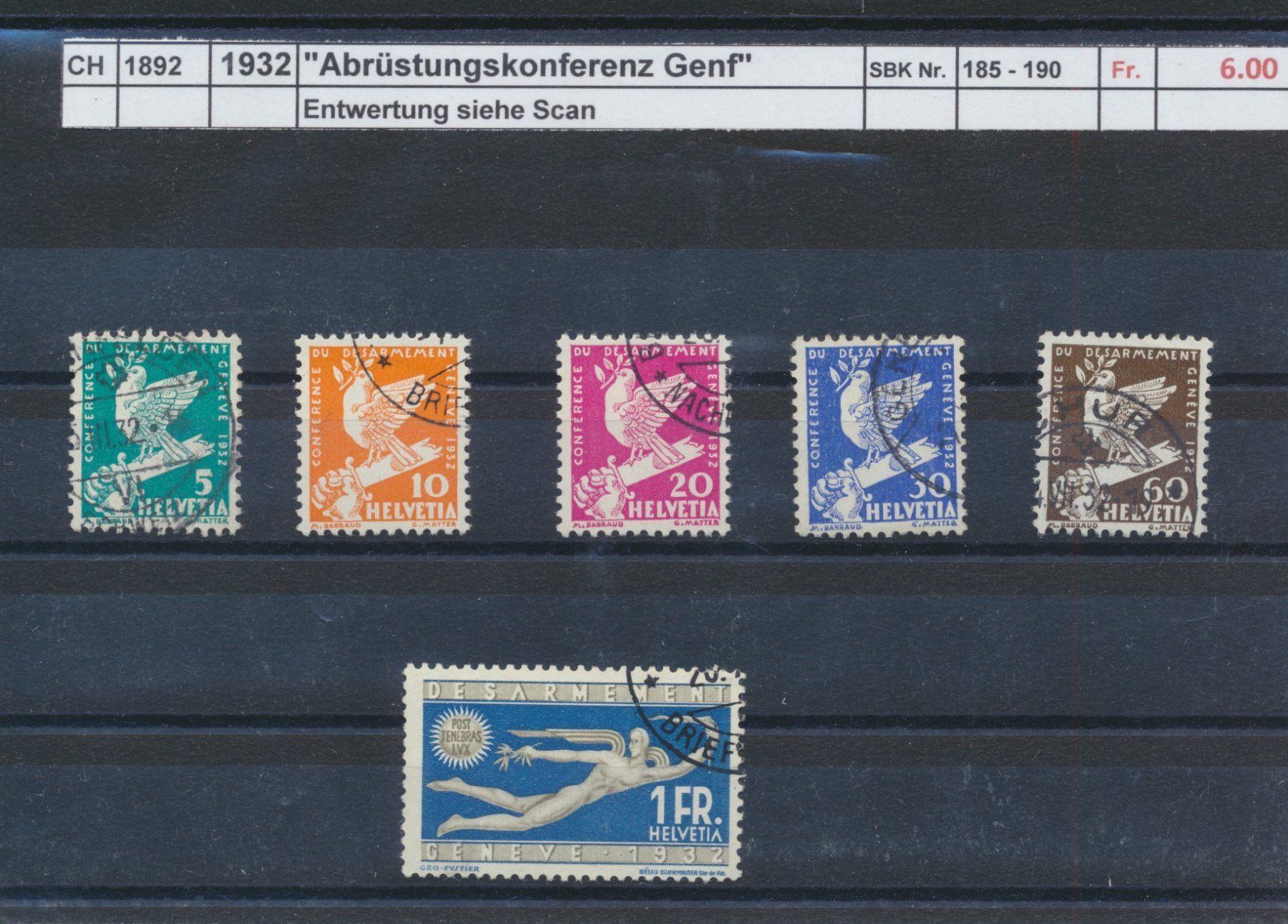 Tutti i francobolli: 1932 "Abrüstungskonferenz Genf", gestempelt – Usato da Winterthur venduto da Zupogeru