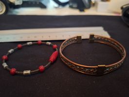 Bracelet fantaisie perles rouges et argentées