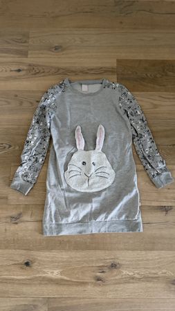 Mädchen Pullover Grau Langarm mit Hasenprint Grösse M