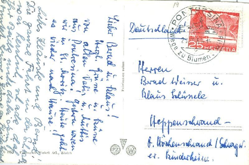 Cartoline postali: Pontresina + 1955 – Usato da Emmenbrücke venduto da teestube 1