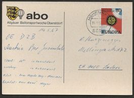Ballon 1967 Deutschland Oberstdorf Hohenwart Luftpost