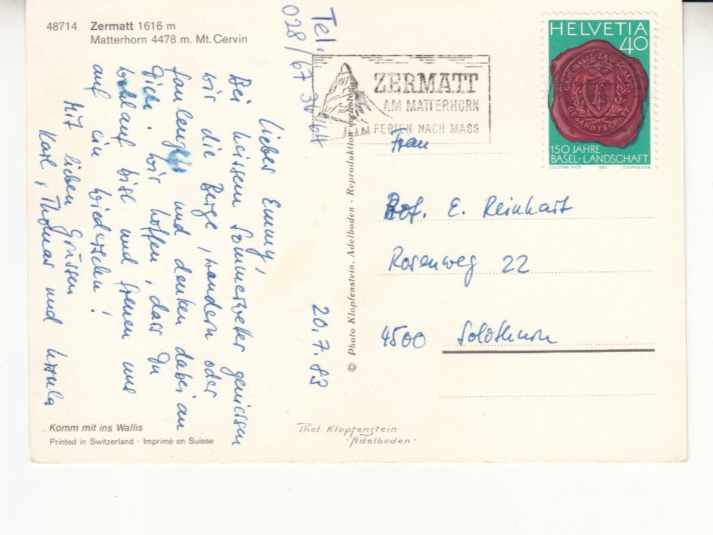 Cartoline postali: Zermatt 1983 – Usato da Bürglen TG venduto da StampGraf 1